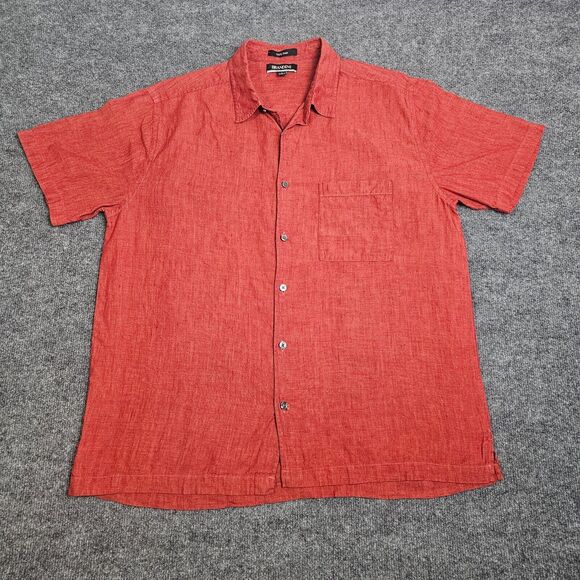 Brandini Shirt Mens Large Orange Linen Camp Short Sleeves Casual - Picture 1 of 8
